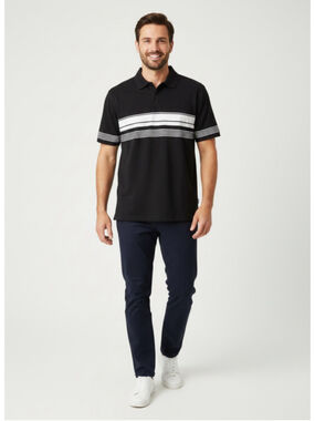 IZOD XFG Mens XXL Black White Striped Golf Polo Shirt Cool-FX Stretch Tech